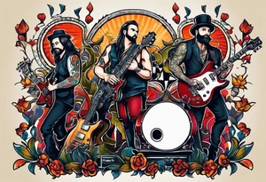 Just 4 fun band with guitar and drums three guys and one lady singer tattoo idea