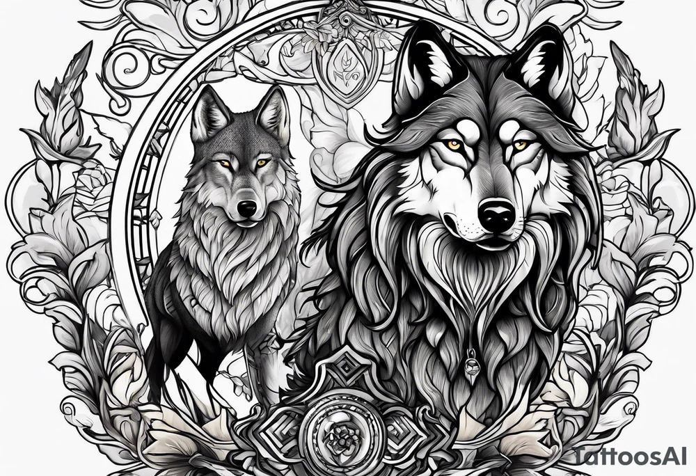wolf and stag playing tattoo idea