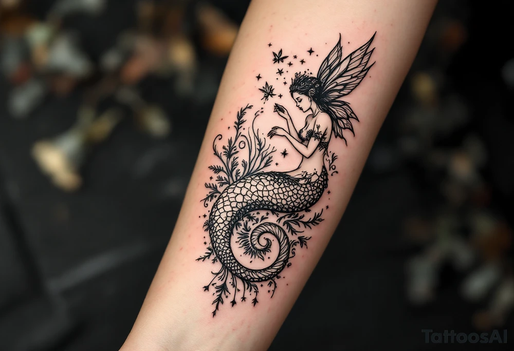 mermaid and fairy small tattoo idea