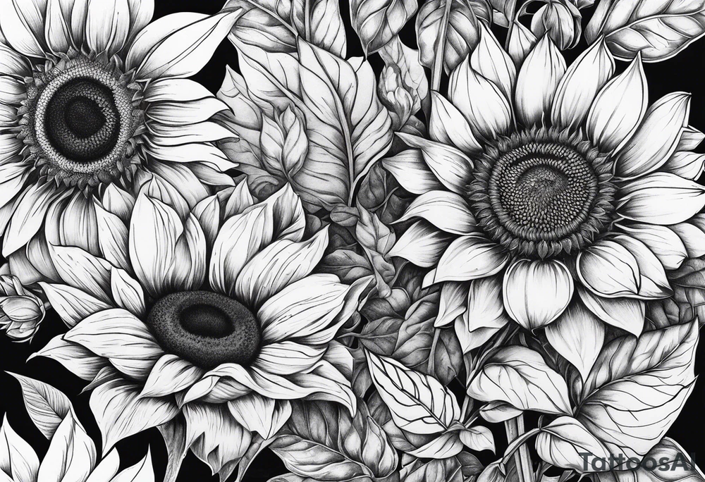 Sunflower, rose flower tattoo idea