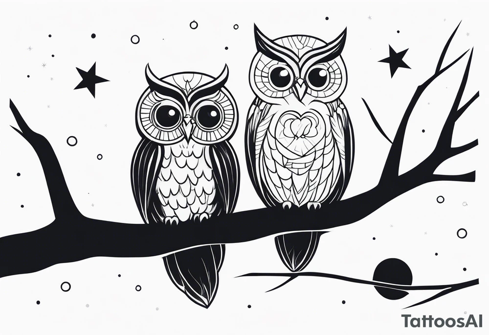 Winter night sky, owls tattoo idea