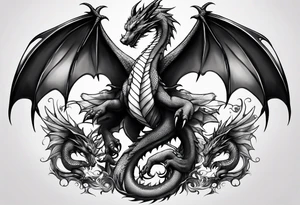 Mother dragon and 3 baby dragons wings spread tattoo idea