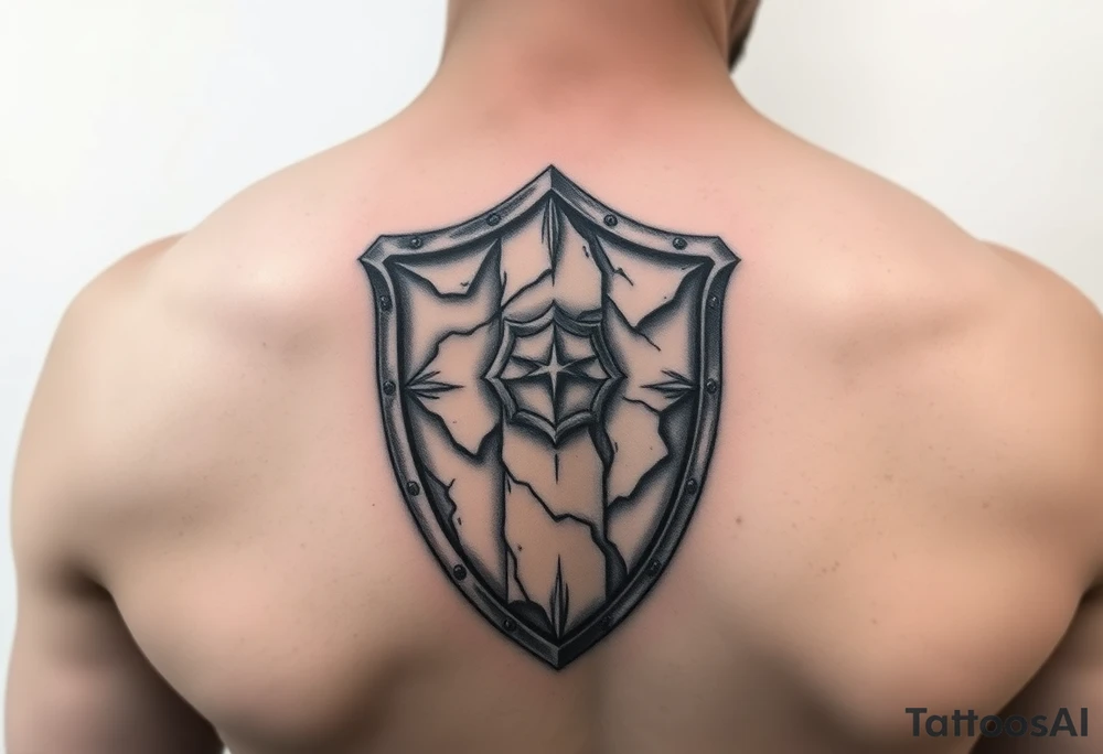 3d stone shield during skin tattoo idea