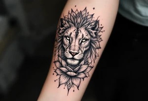 Lioness and lotus flower tattoo idea