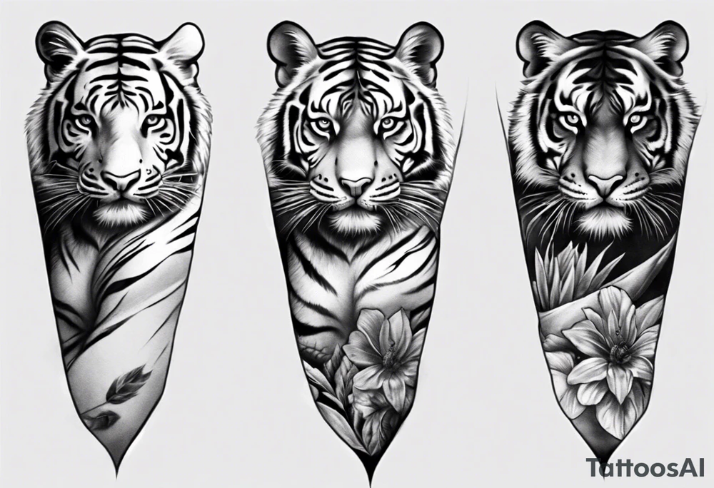 half tiger half human arm sleeve realistic tattoo idea