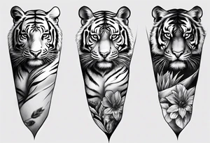 half tiger half human arm sleeve realistic tattoo idea