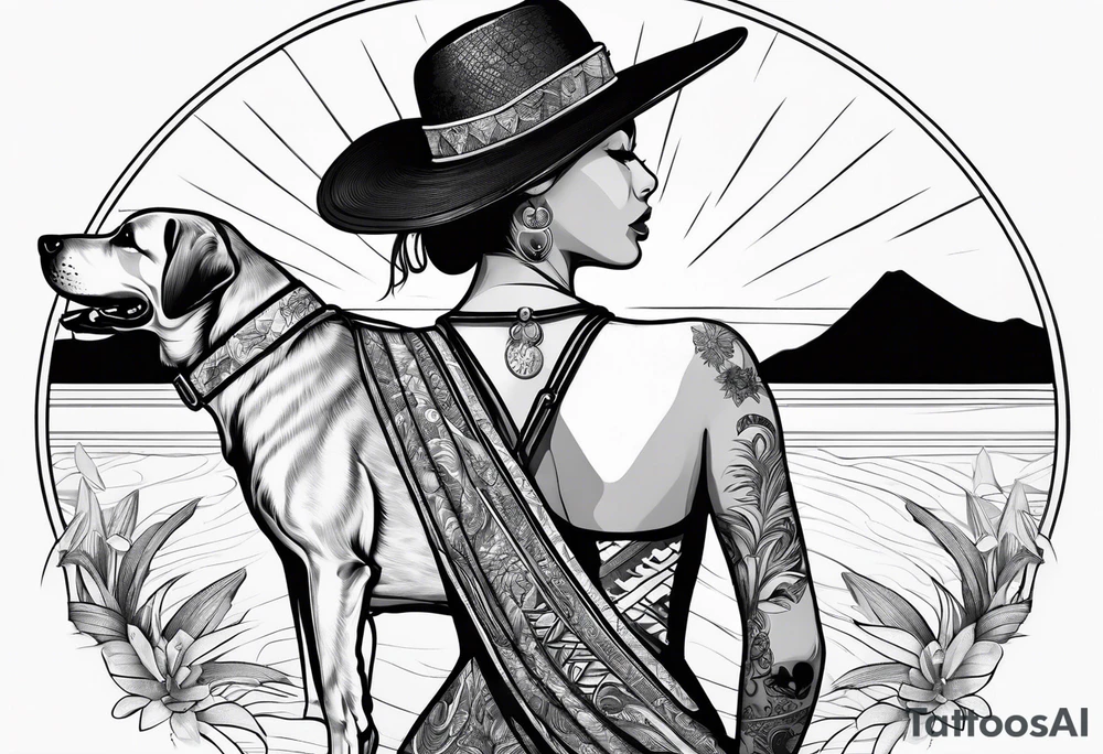 Beach Mountain Racket dog woman tattoo idea