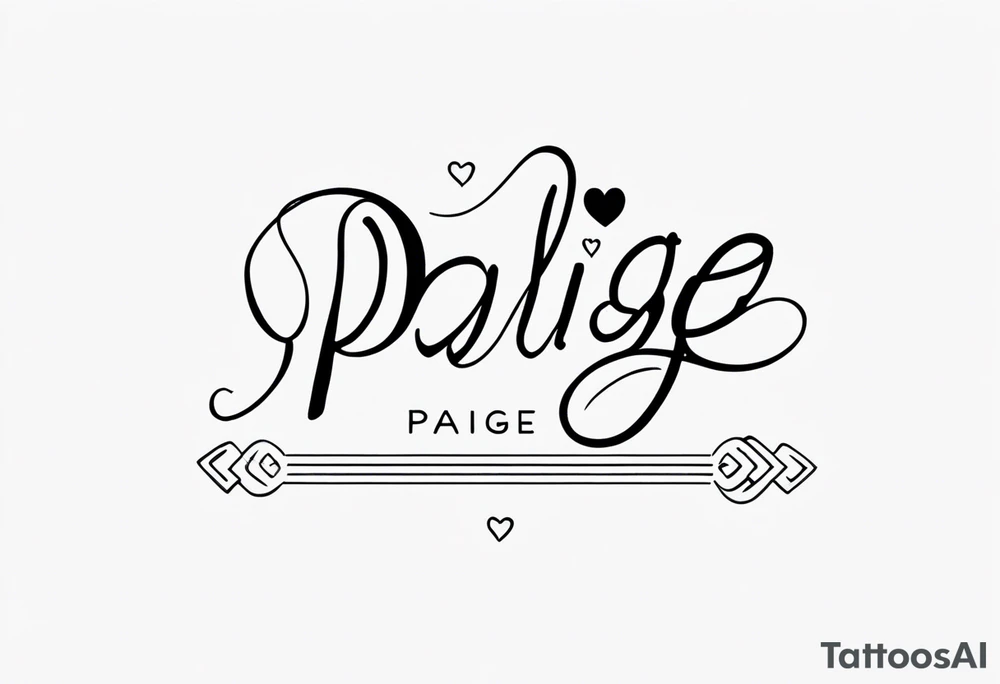 The name Paige with fine line hearts drawn with a welding tip tattoo idea
