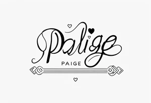 The name Paige with fine line hearts drawn with a welding tip tattoo idea