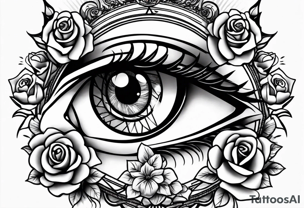 Eye of Ra with roses tattoo idea