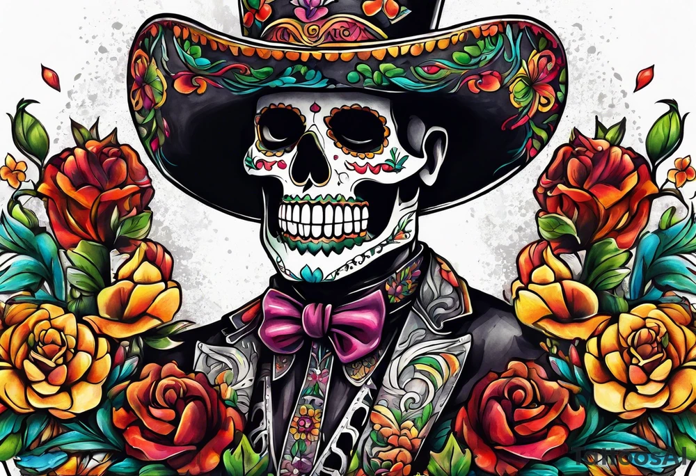 Mexico day of dead  man standing
 skeleton drink tattoo idea