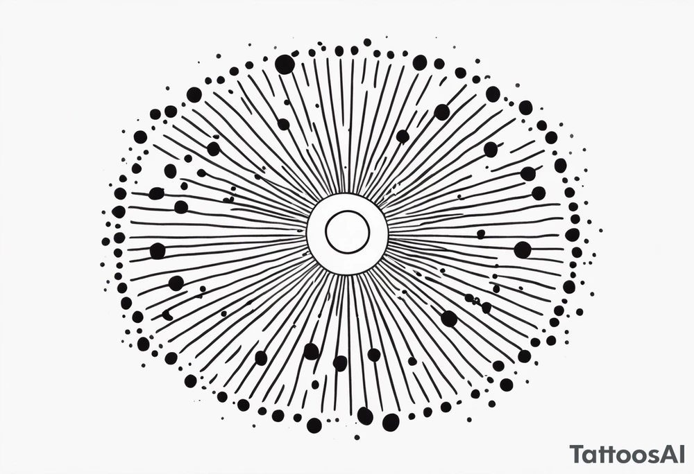 simple sunshine made of black dots with circles. rays coming out tattoo idea