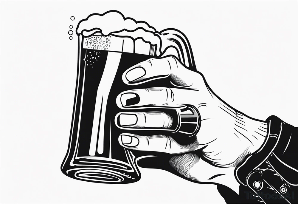 A hand holding a beer in modern Blackwork style tattoo idea
