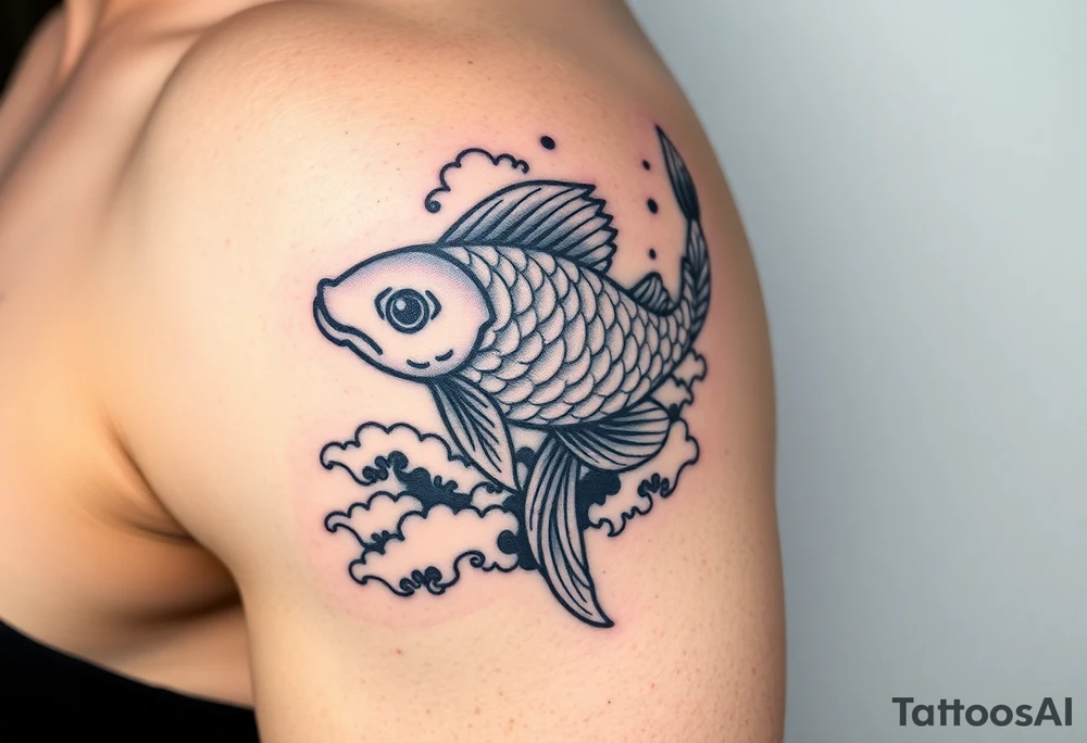 traditional koi fish swimming upstream through turbulent waves tattoo idea