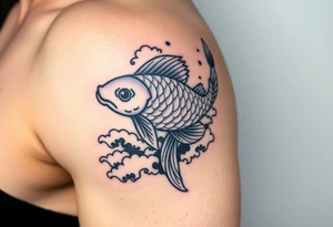 traditional koi fish swimming upstream through turbulent waves tattoo idea