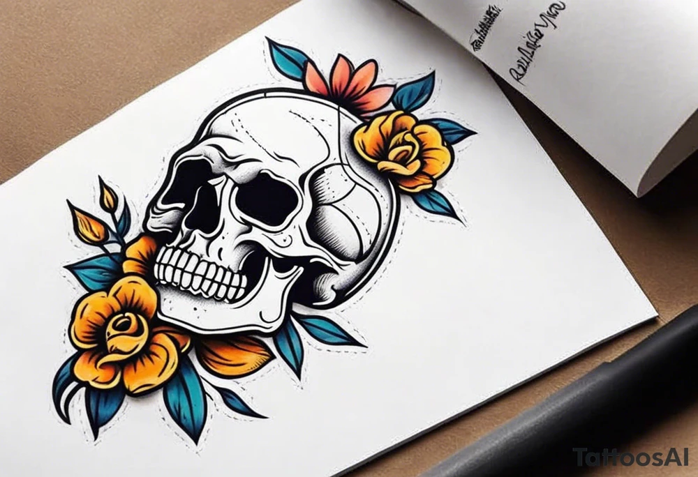 skull with flower tattoo idea