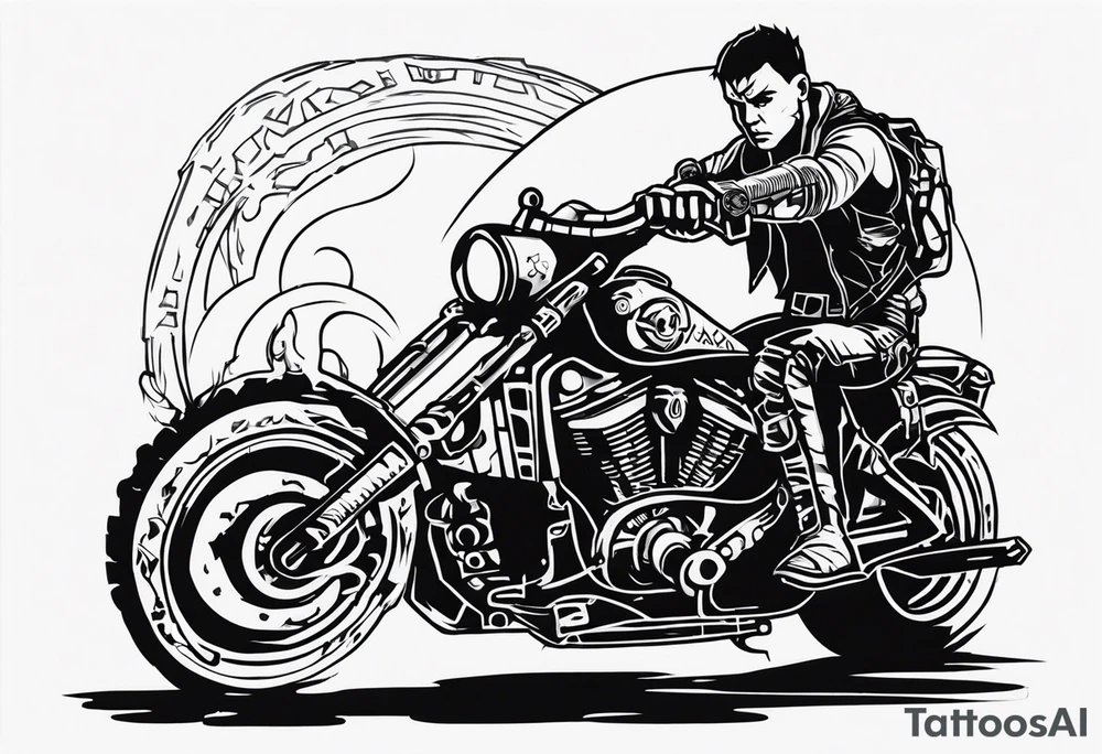 Mad max furiosa motorcycle Octoboss dementis war rig die eternal traditional tattoo idea