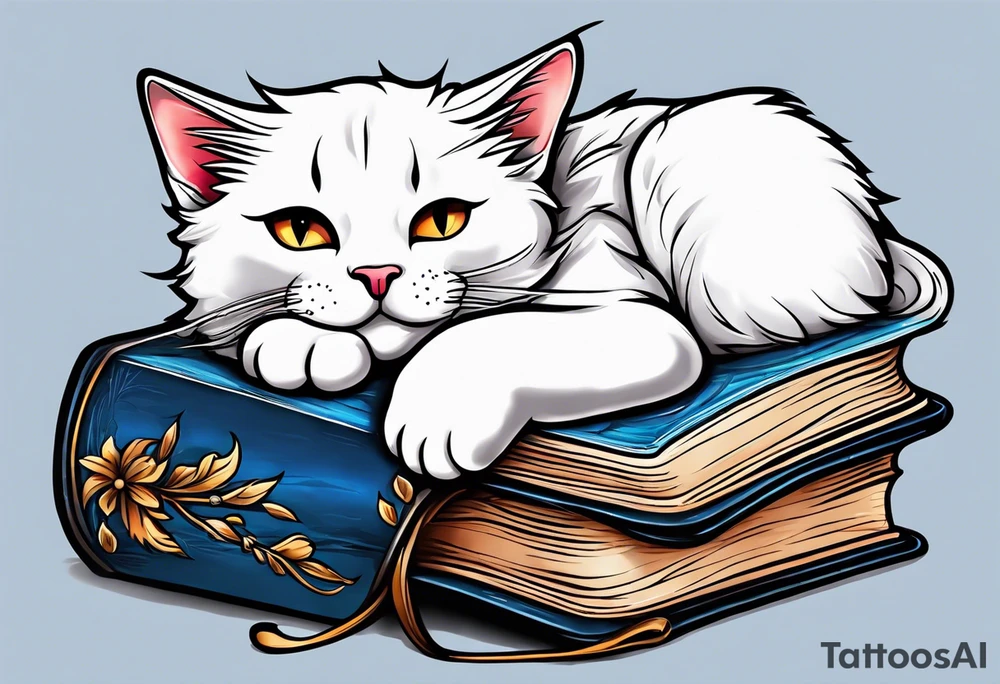 cat sleeping with a book sleeve tattoo tattoo idea
