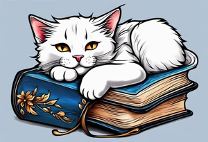 cat sleeping with a book sleeve tattoo tattoo idea