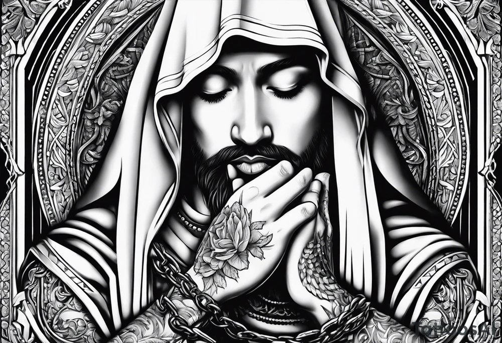 praying hands with chain tattoo idea