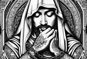 praying hands with chain tattoo idea