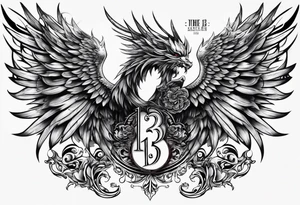 the number 13 with one angel wing and one demon wing tattoo idea