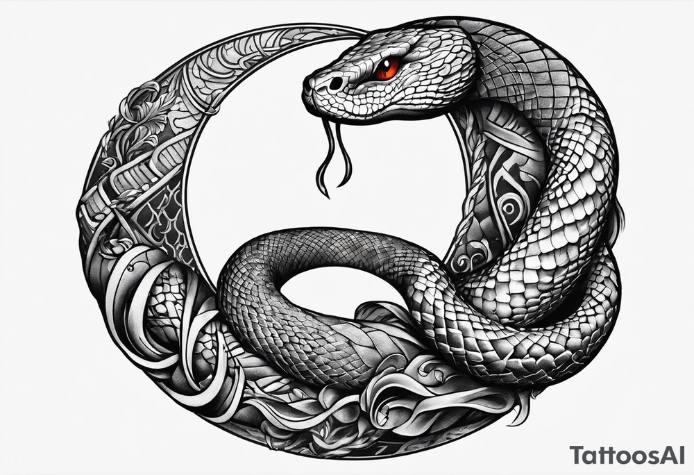 snake wrapped around a crescent moon tattoo idea