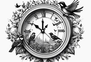 Half sleeve, tree, birds,clock tattoo idea