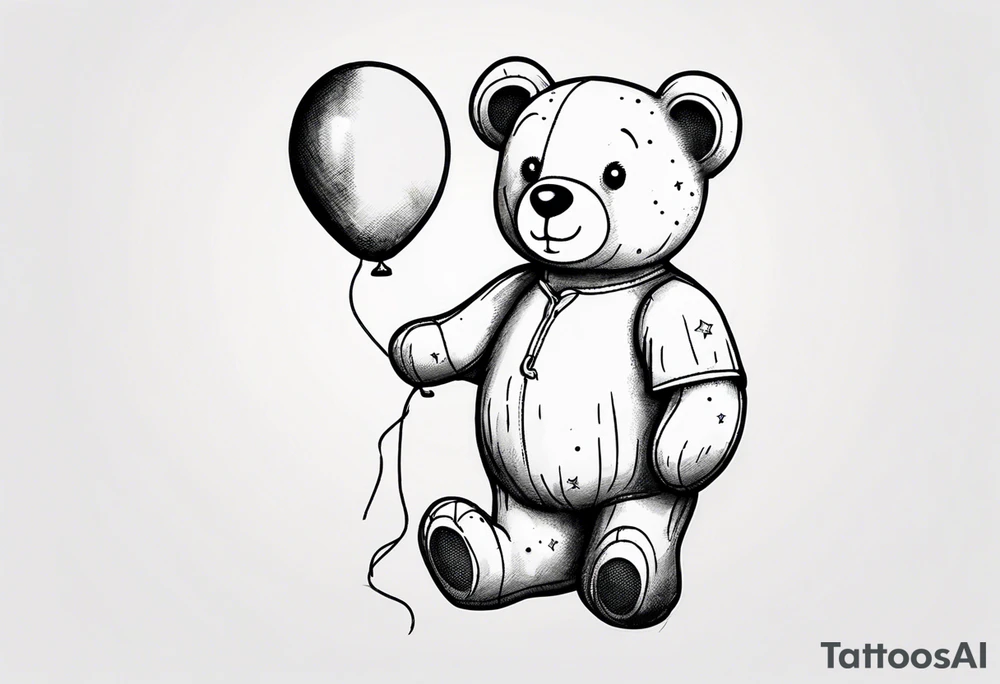 Teddy bear holding on to balloons and wearing a T-shirt tattoo idea