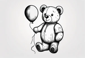 Teddy bear holding on to balloons and wearing a T-shirt tattoo idea