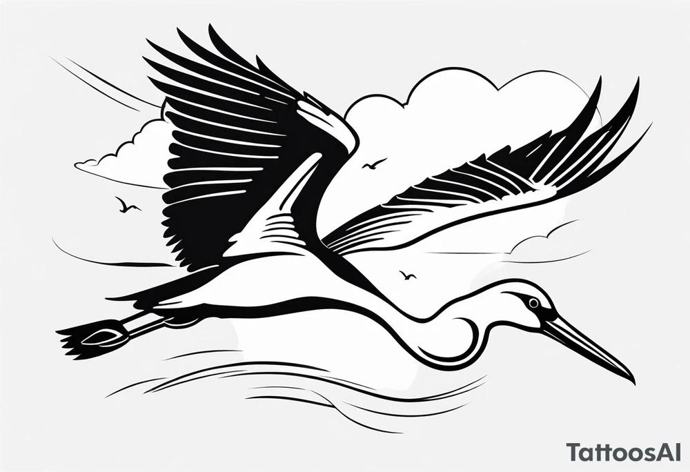 Majestic flying stork carrying a baby tattoo idea