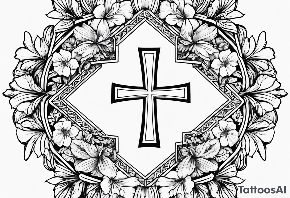Cross, flowers, zoomed-out tattoo idea