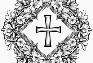 Cross, flowers, zoomed-out tattoo idea