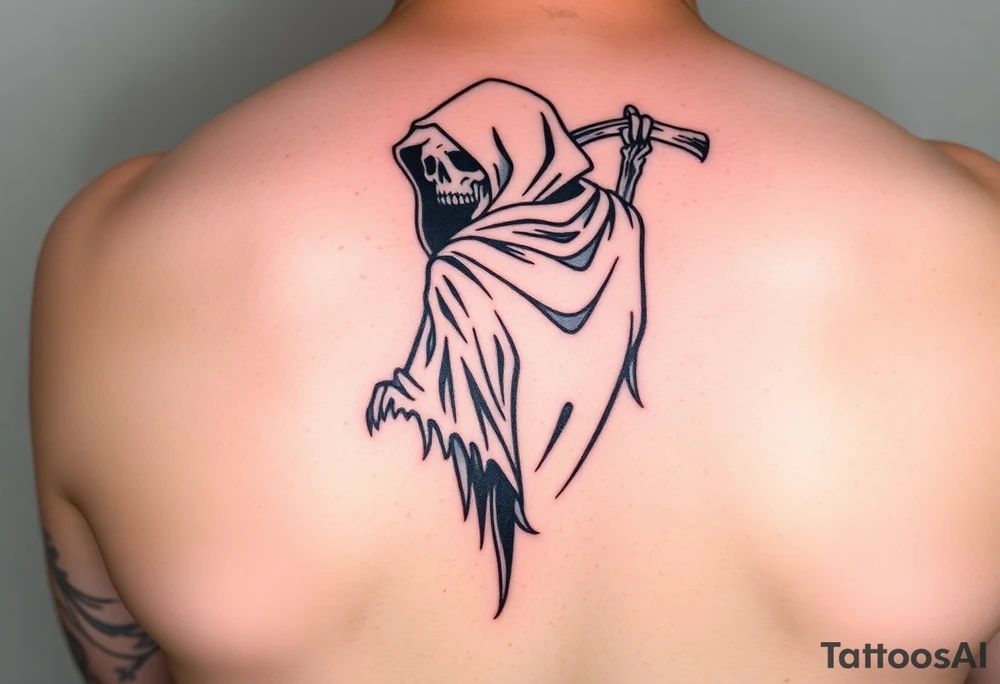Simple grim reaper looking back holding his hand out to hold tattoo ...