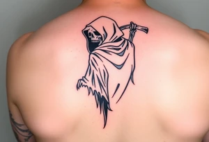 Simple grim reaper looking back holding his hand out to hold tattoo idea