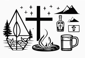 christian 
cross; campfire, golf, campfire, whiskey glass tattoo idea