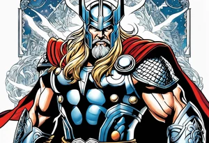 The Mighty Thor from comics in the 1980's with a vignette in the background tattoo idea