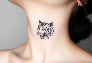 fierce tiger emerging through blooming lotus flowers in mist tattoo idea