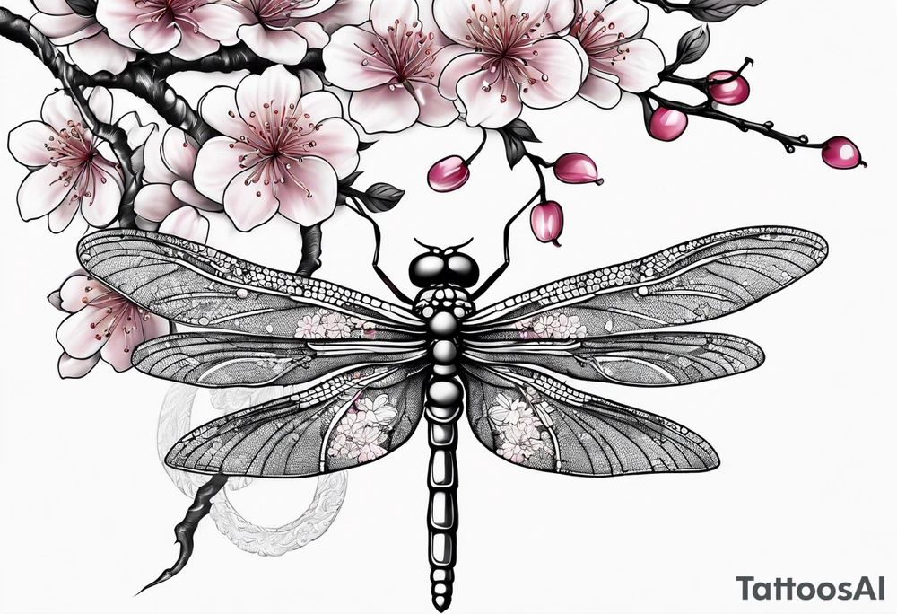 dragon fly with cherry blossoms tattoo idea