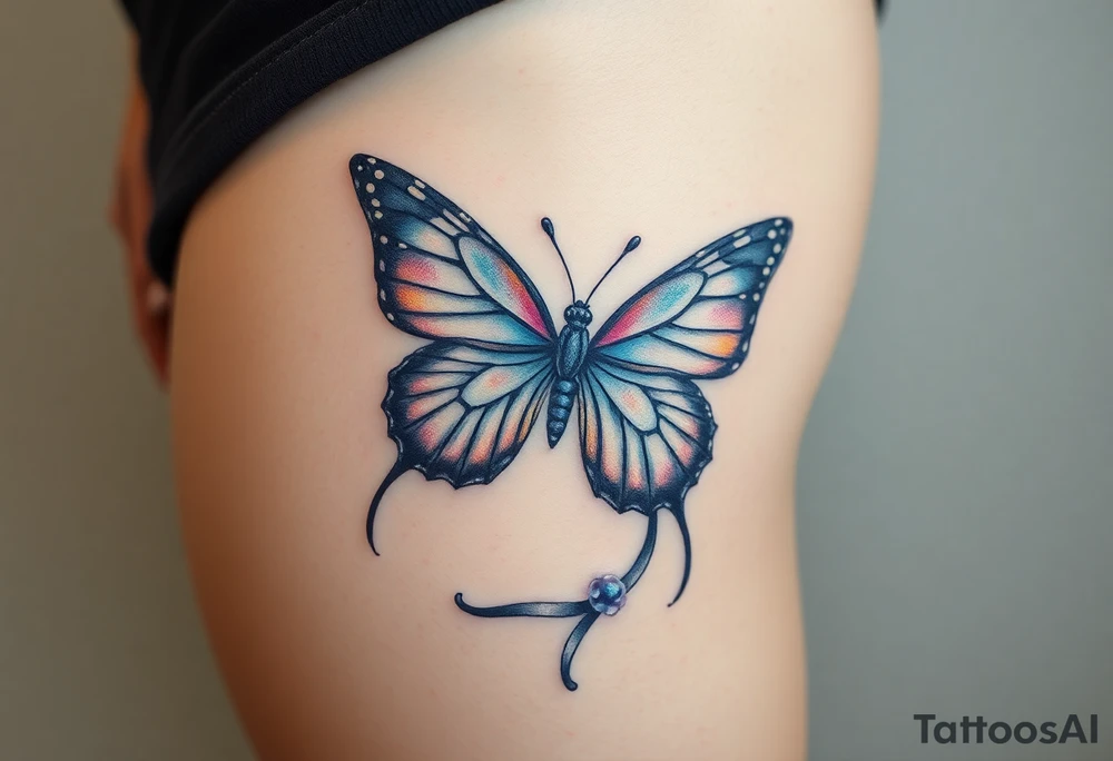 ethereal butterfly with flowing silk ribbons in moonlight tattoo idea