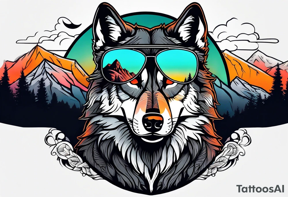 Wolf wearing sunglasses
Mountain peaks
Dark forest
Sunset
Moon tattoo idea