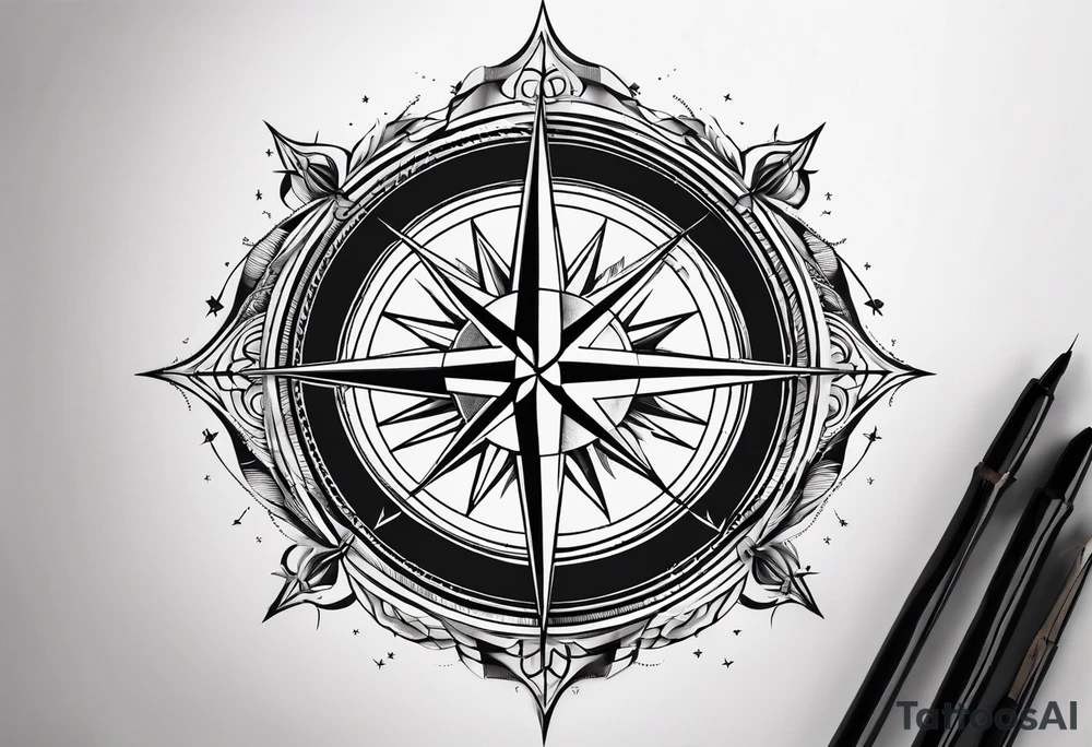 make a plain compass rose with long lines coming out of each tip of the compass in all directions extending out forever tattoo idea