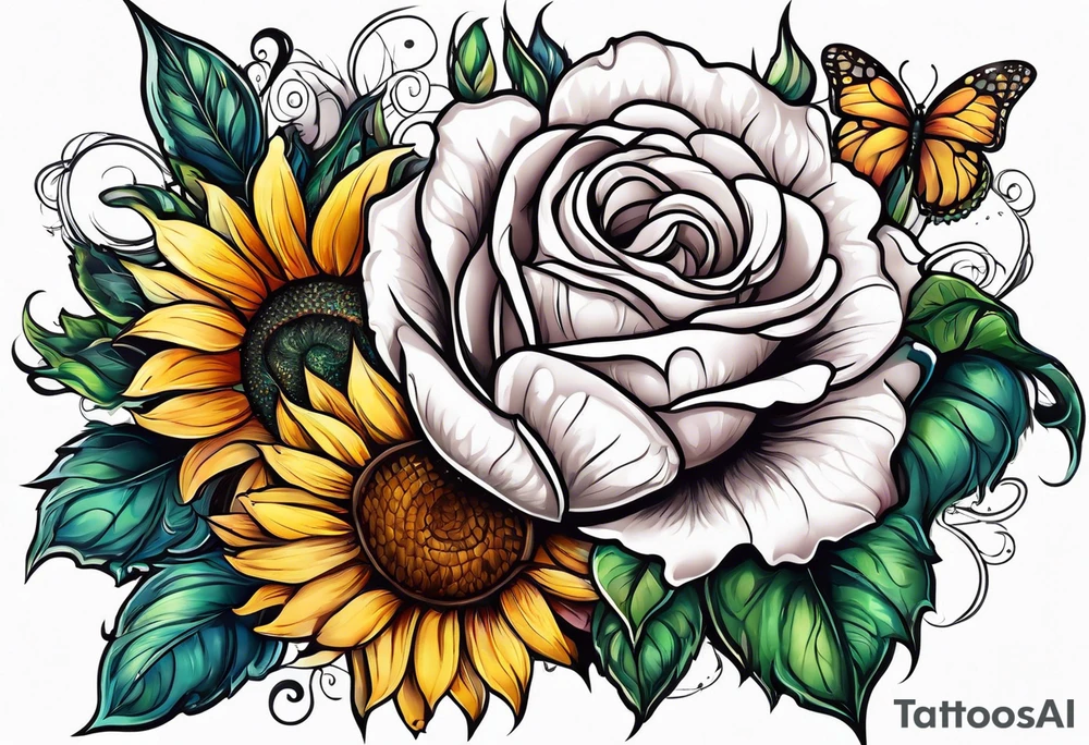 animal flower rose, sunflower, tattoo idea