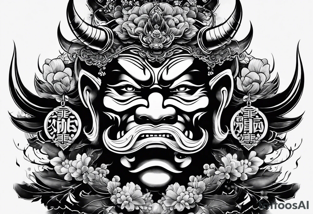 The Japanese say you have three faces. The first face, you show to the world. The second face, you show to your close friends and your family. The third face, you never show anyone.

japanese demon tattoo idea