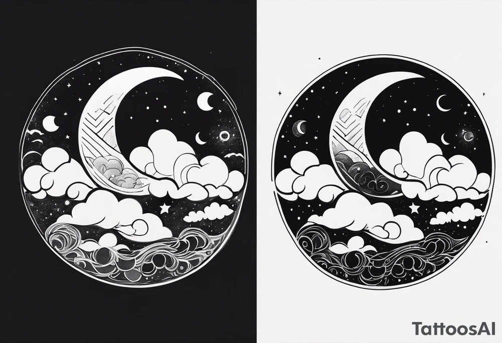 Moon with cloud tattoo idea