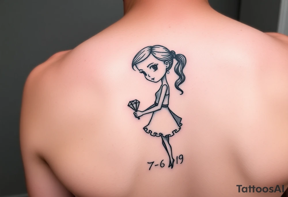 Young girl stick figure with a ruby and 7-6-19 tattoo idea