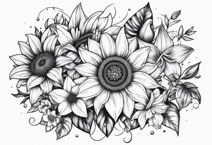 Small cluster containing diamonds sunflowers and lilies tattoo idea