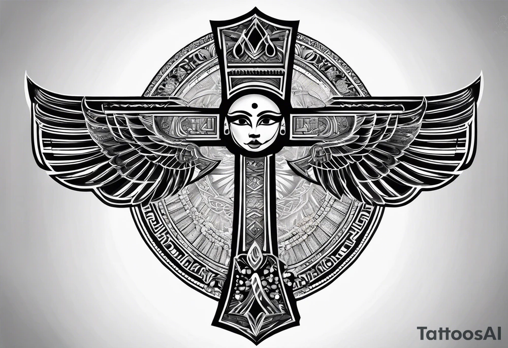 Egyptian cross with light beam shining down tattoo idea