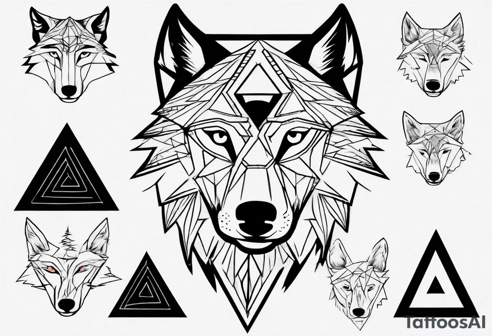 wolf head with a triangle on forehead tattoo idea