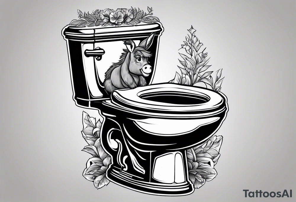 Very epic toilet with donkey from shrek sitting on it tattoo idea